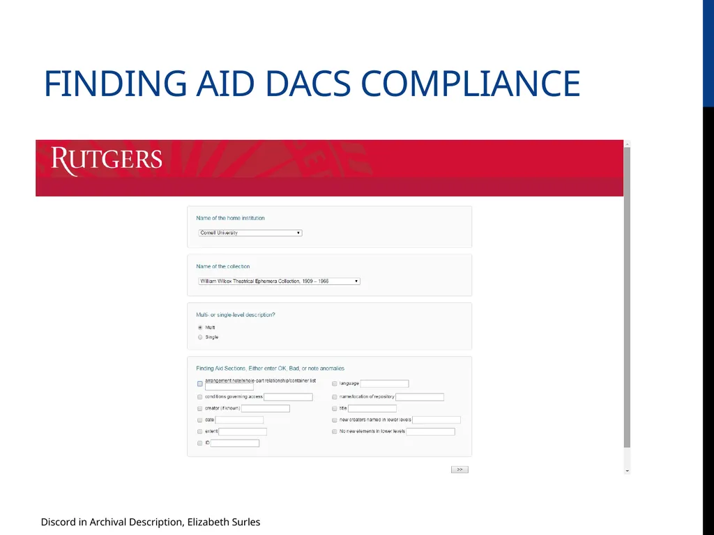 Discord in Archival Description? Evaluating DACS - slide 12 of 21
