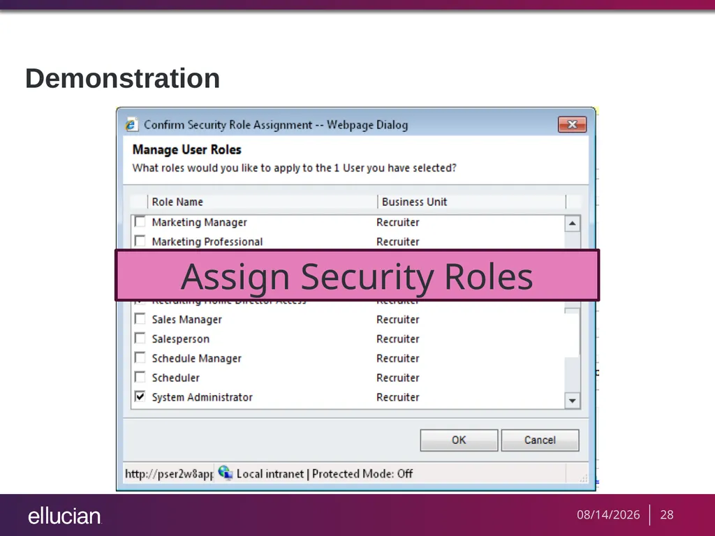 Managing Recruiter Security Roles Objectives - slide 28 of 37