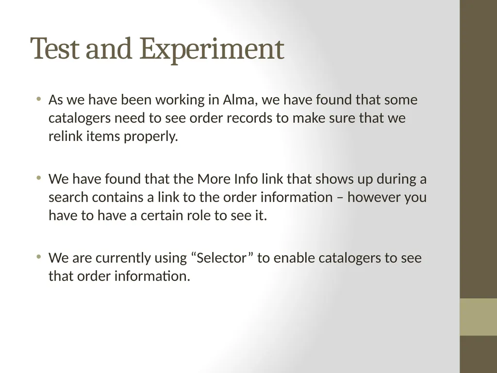 Roles for Alma Catalogers What do those roles - slide 10 of 13