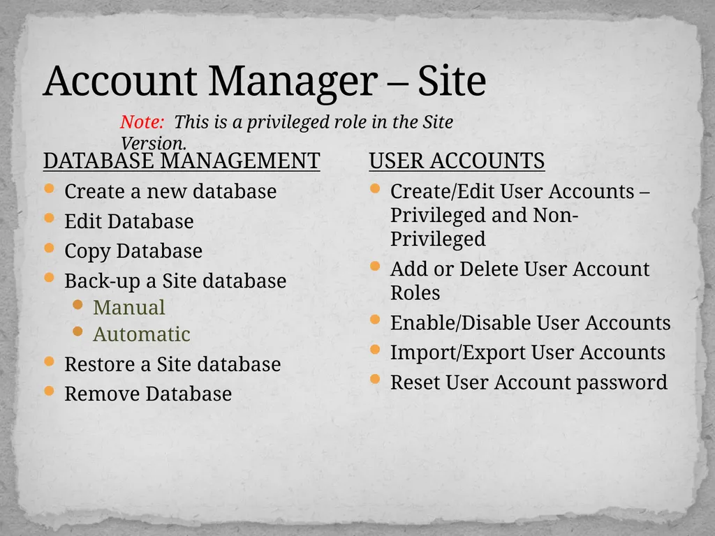 User Roles Add User Accounts to e-ISuite from iNAP - slide 3 of 11