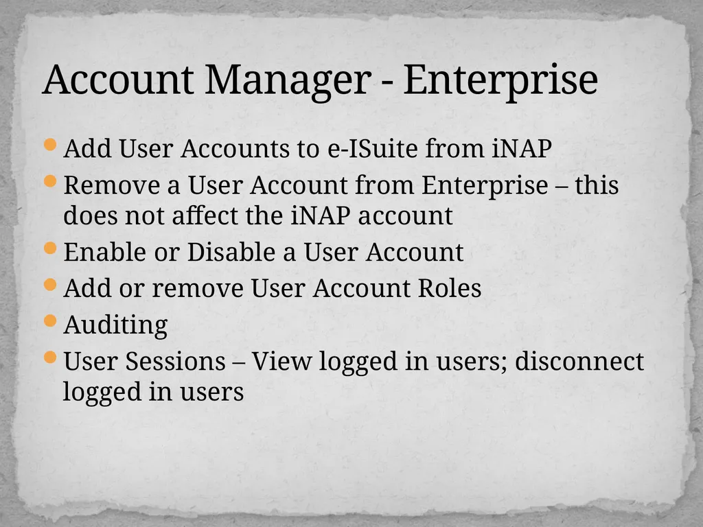 User Roles Add User Accounts to e-ISuite from iNAP - slide 2 of 11