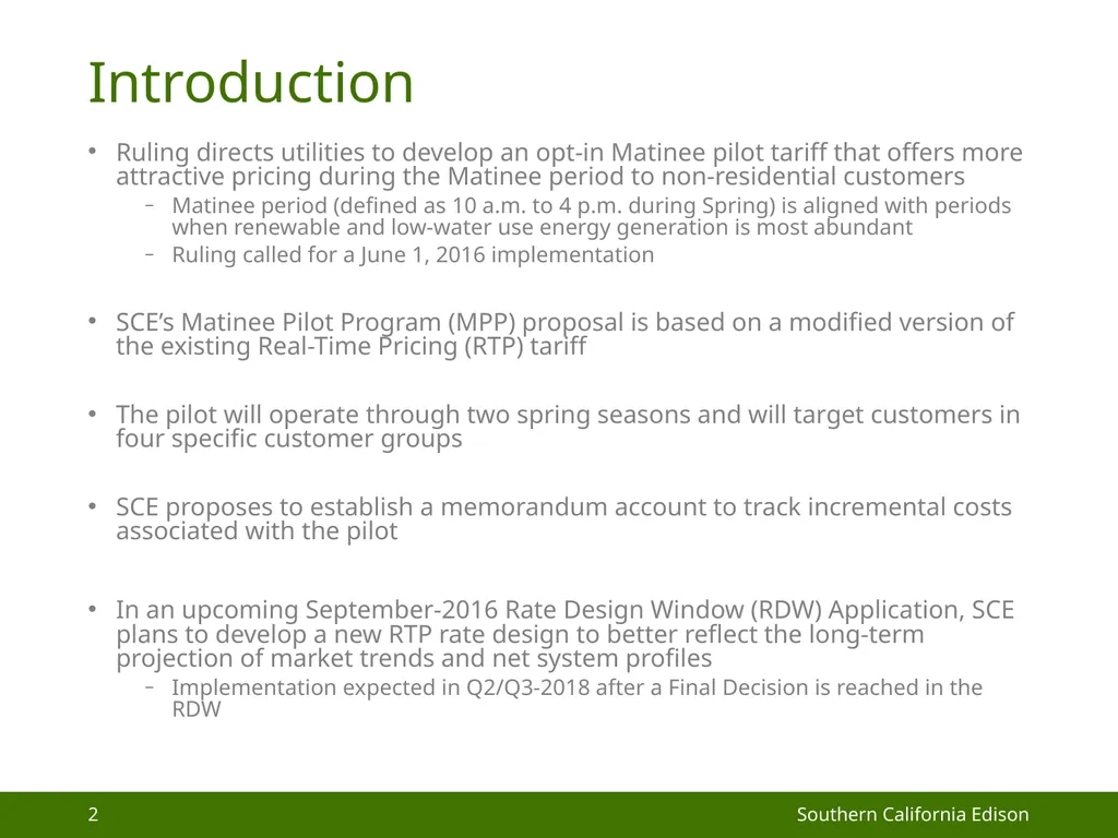 Matinee Pricing Opt-in Pilot Rate Proposal - slide 2 of 9