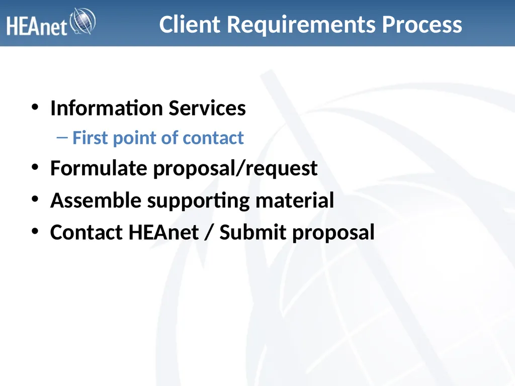 Client Requirements Process Service Change - slide 3 of 9