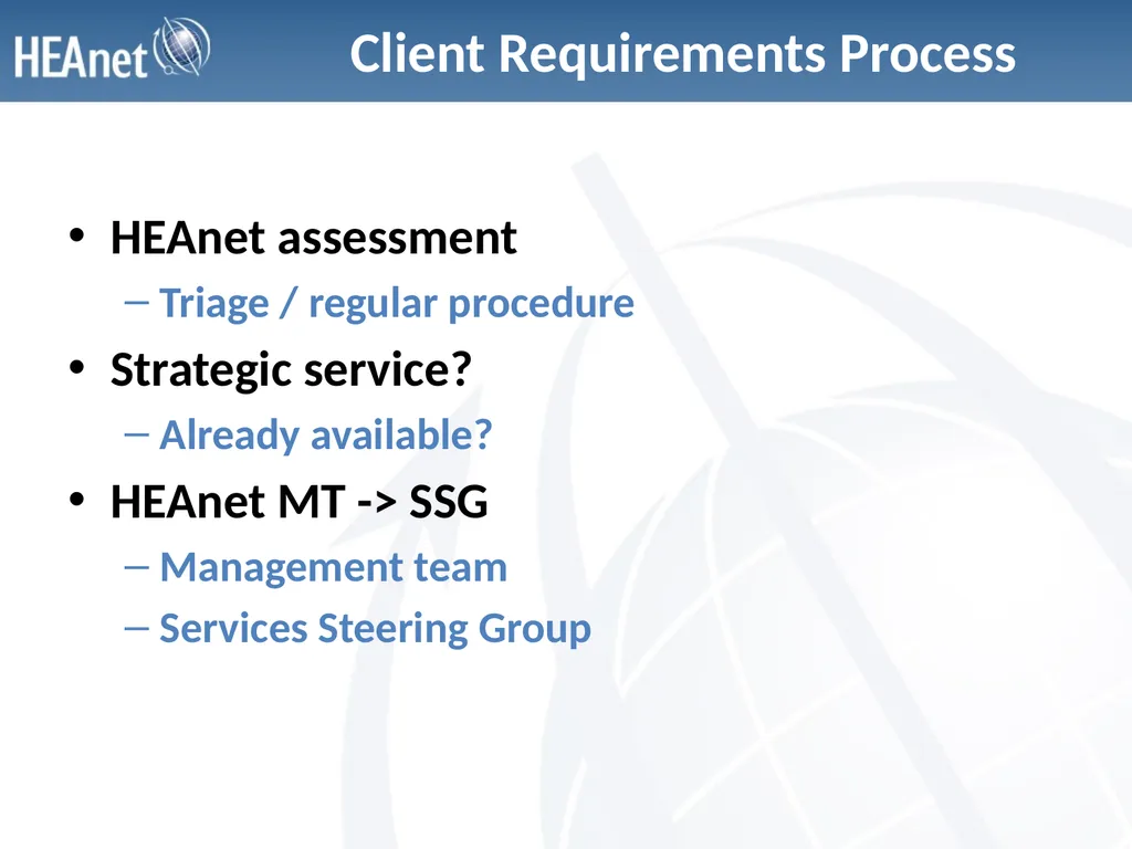 Client Requirements Process Service Change - slide 4 of 9