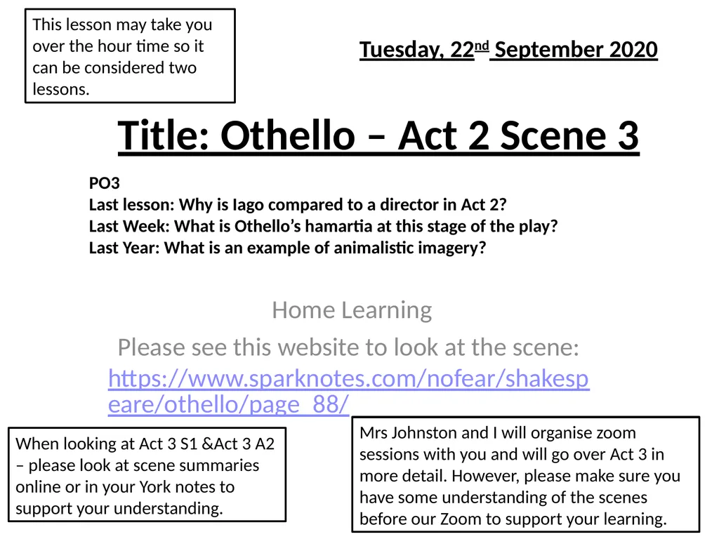 Title: Othello – Act 2 Scene 3 Tuesday, 22nd - slide 1 of 8