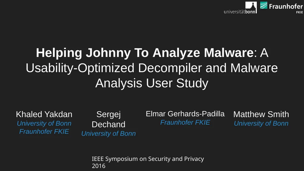 Helping Johnny To Analyze Malware: A - slide 1 of 19