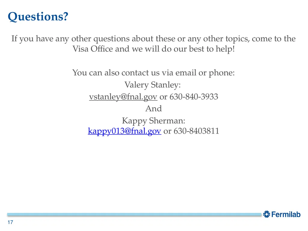 Fermilab Visa Office J-1 Arrival Orientation Your - slide 17 of 17