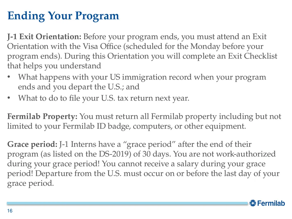 Fermilab Visa Office J-1 Arrival Orientation Your - slide 16 of 17