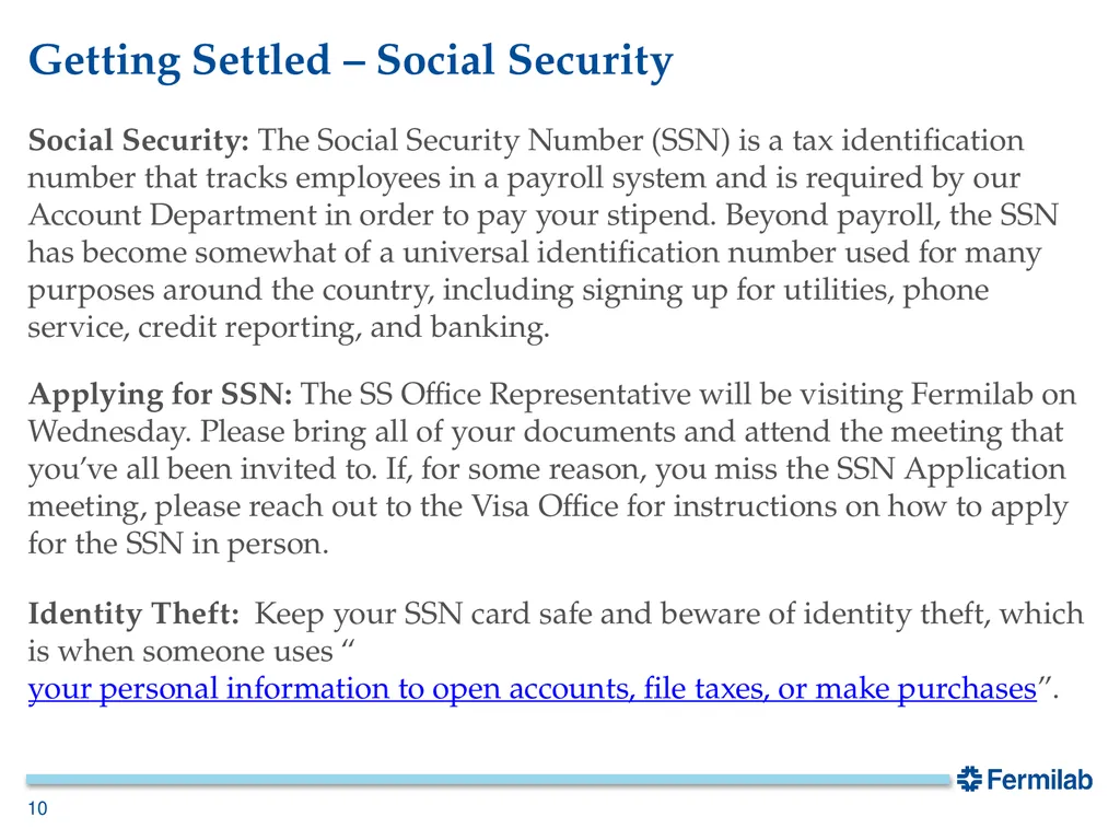 Fermilab Visa Office J-1 Arrival Orientation Your - slide 10 of 17