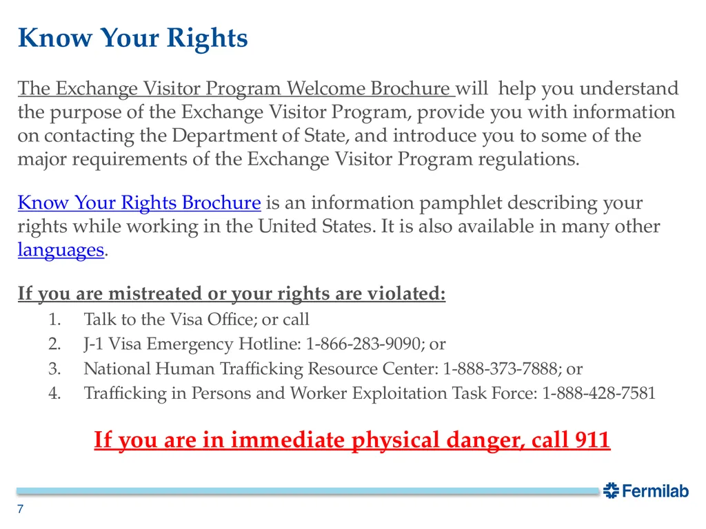 Fermilab Visa Office J-1 Arrival Orientation Your - slide 7 of 17