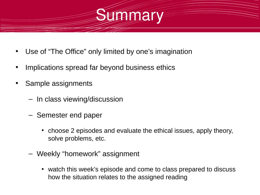 Using The Office to Teach Business Ethics Robert - slide 34 of 35