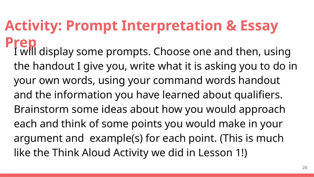 Core Course Knowledge Lesson 5 The Prompts From: - slide 26 of 31