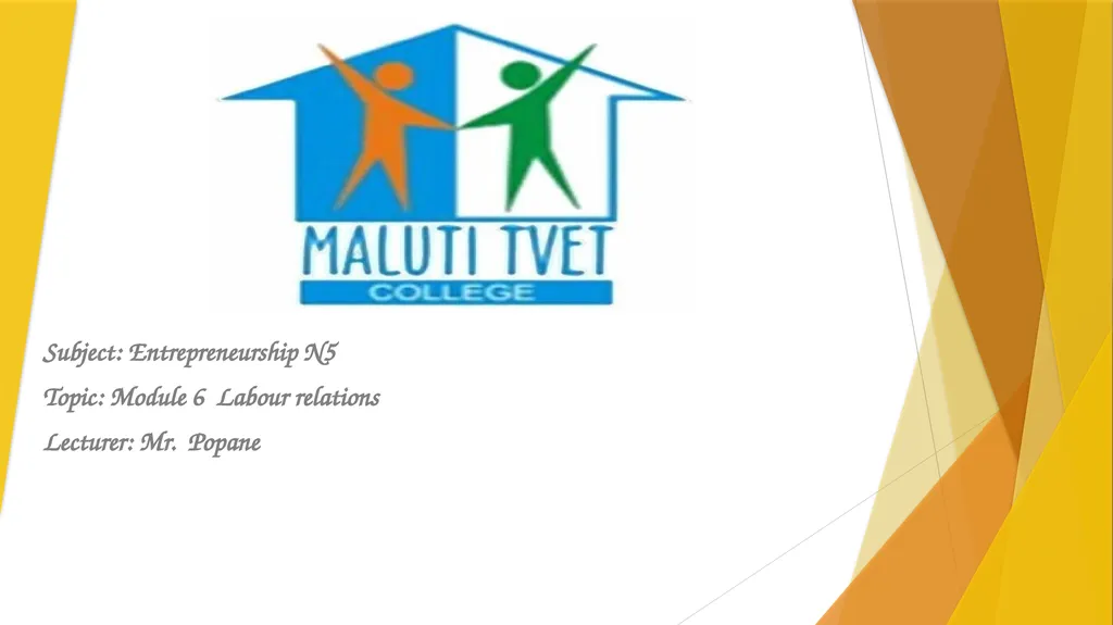 Subject: Entrepreneurship N5 Topic: Module 6 - slide 1 of 18