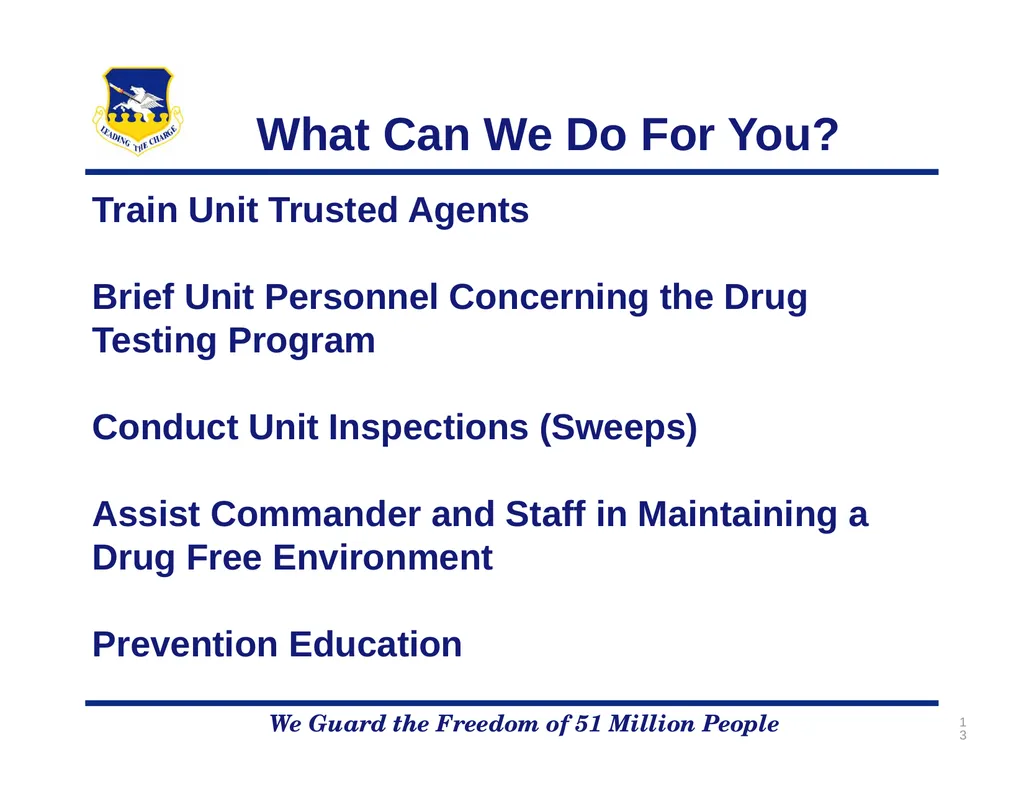 51FW/CVD Drug Demand Reduction Program We Guard - slide 13 of 14