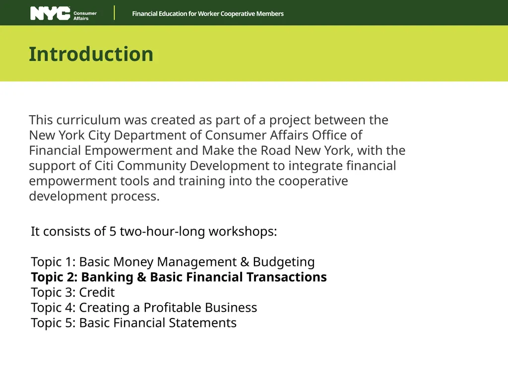 Financial Education for Worker Cooperative Members - slide 2 of 35