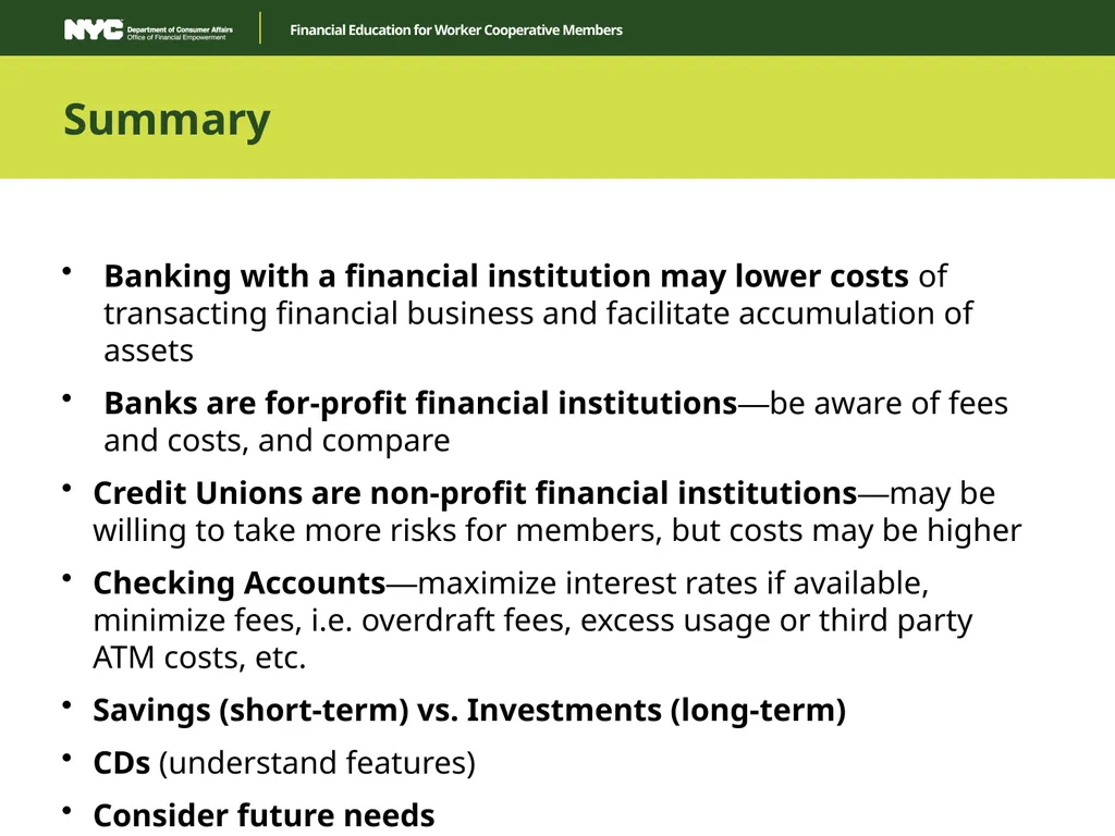 Financial Education for Worker Cooperative Members - slide 34 of 35