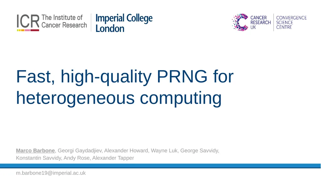 Fast, high-quality PRNG for heterogeneous - slide 1 of 17