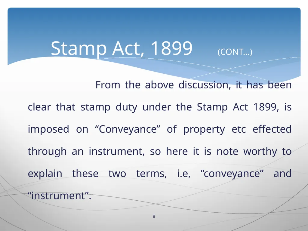 1 INTRODUCTION TO Stamp Act, 1899 Presented by: - slide 8 of 53