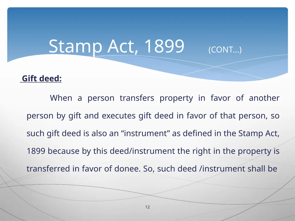 1 INTRODUCTION TO Stamp Act, 1899 Presented by: - slide 12 of 53