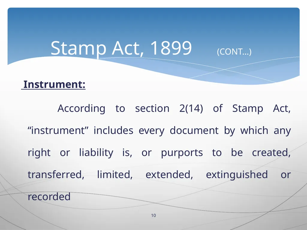 1 INTRODUCTION TO Stamp Act, 1899 Presented by: - slide 10 of 53