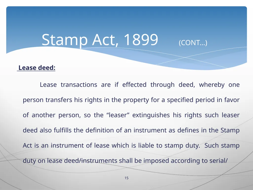 1 INTRODUCTION TO Stamp Act, 1899 Presented by: - slide 15 of 53