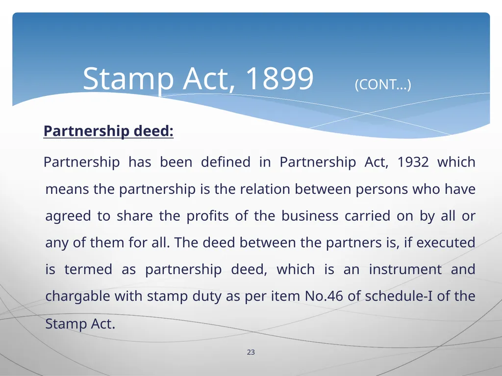 1 INTRODUCTION TO Stamp Act, 1899 Presented by: - slide 23 of 53