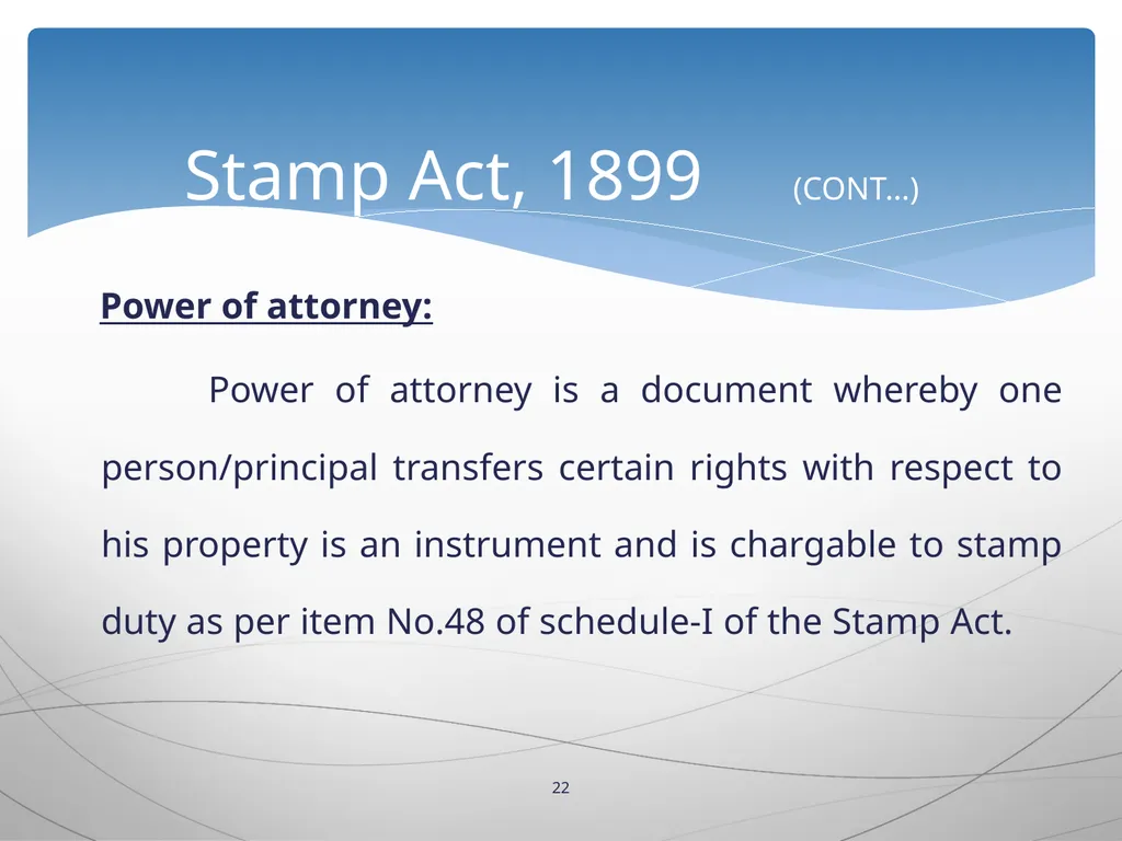 1 INTRODUCTION TO Stamp Act, 1899 Presented by: - slide 22 of 53