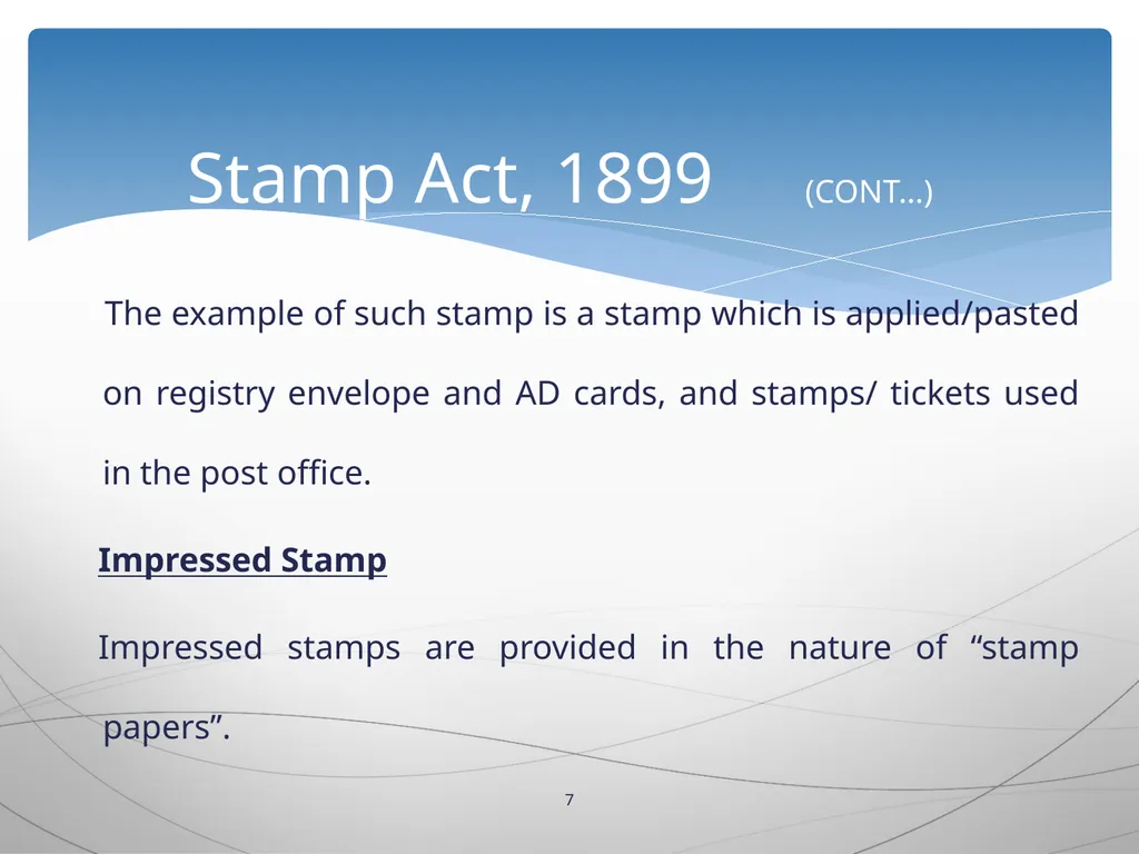 1 INTRODUCTION TO Stamp Act, 1899 Presented by: - slide 7 of 53
