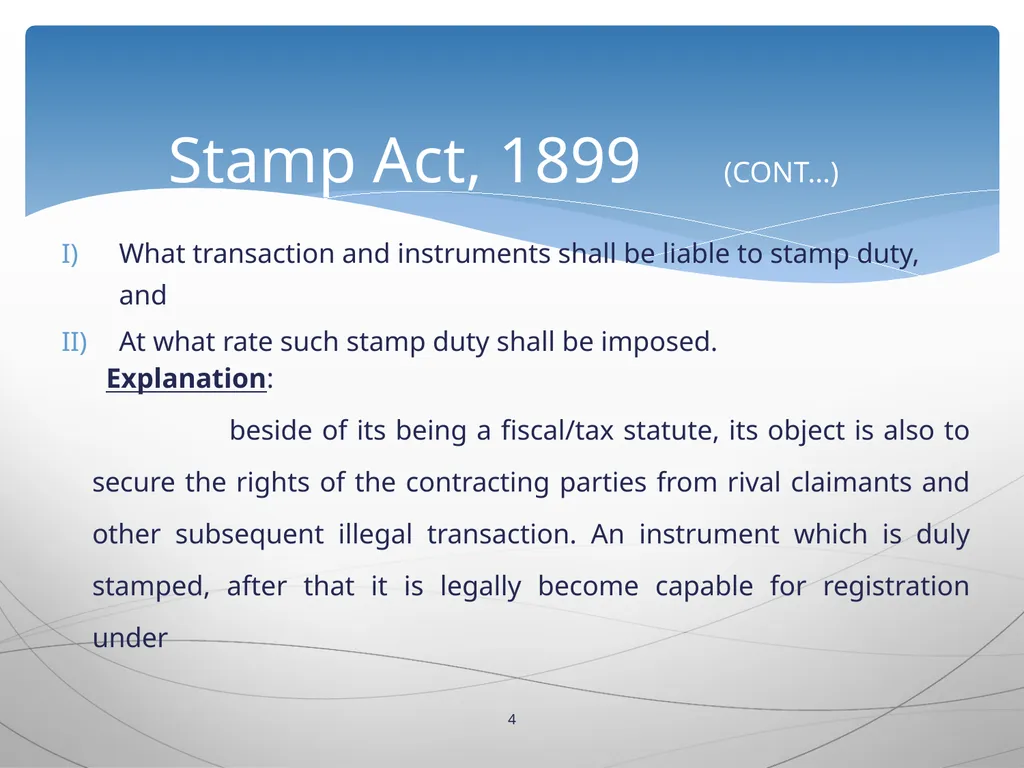 1 INTRODUCTION TO Stamp Act, 1899 Presented by: - slide 4 of 53