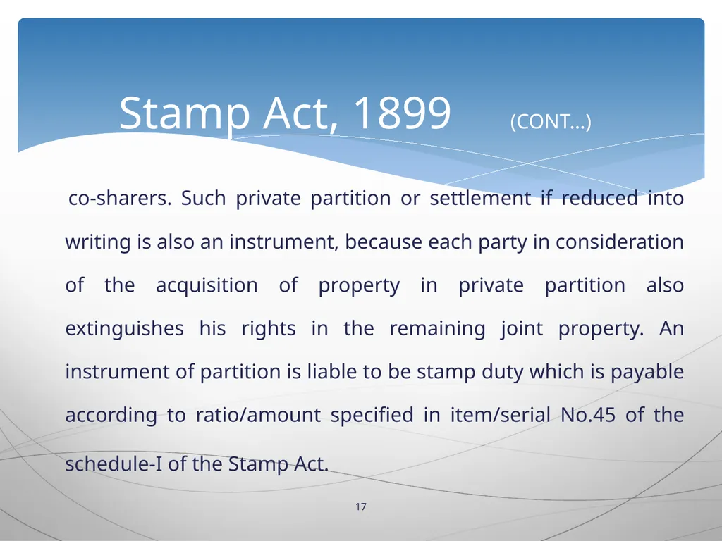 1 INTRODUCTION TO Stamp Act, 1899 Presented by: - slide 17 of 53