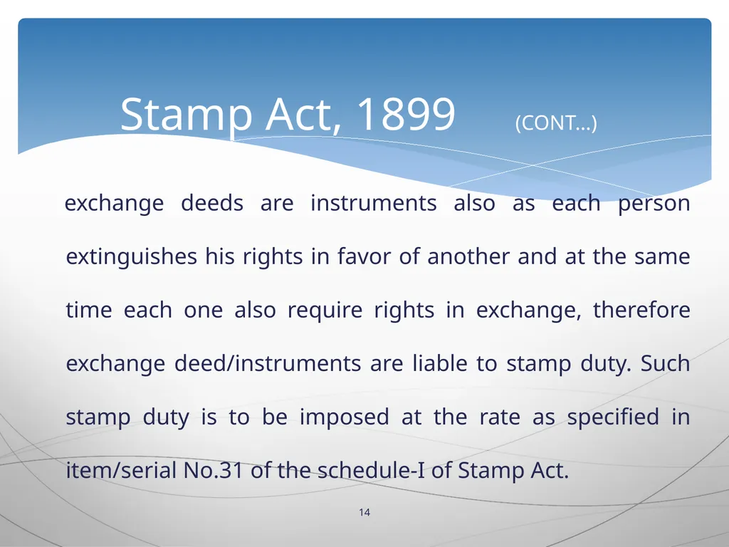 1 INTRODUCTION TO Stamp Act, 1899 Presented by: - slide 14 of 53