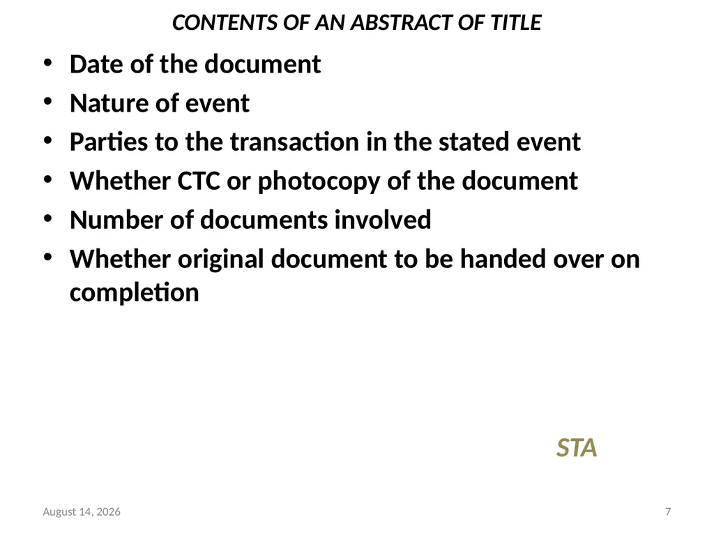 SALE OF LAND & CONVEYANCY 2 DEDUCING OF TITLE - slide 7 of 40
