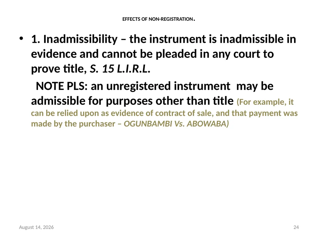 SALE OF LAND & CONVEYANCY 2 DEDUCING OF TITLE - slide 24 of 40