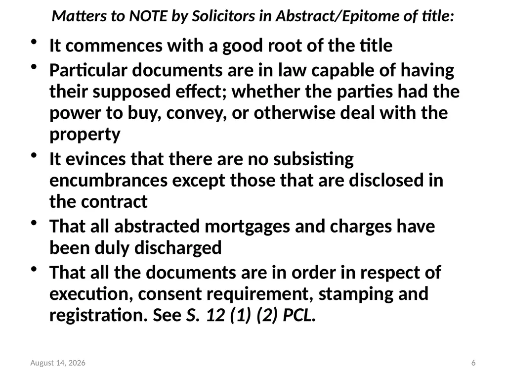 SALE OF LAND & CONVEYANCY 2 DEDUCING OF TITLE - slide 6 of 40