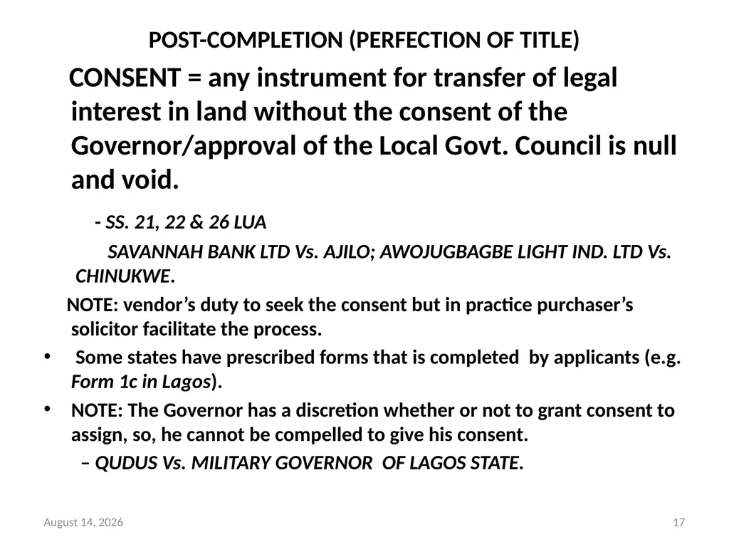 SALE OF LAND & CONVEYANCY 2 DEDUCING OF TITLE - slide 17 of 40