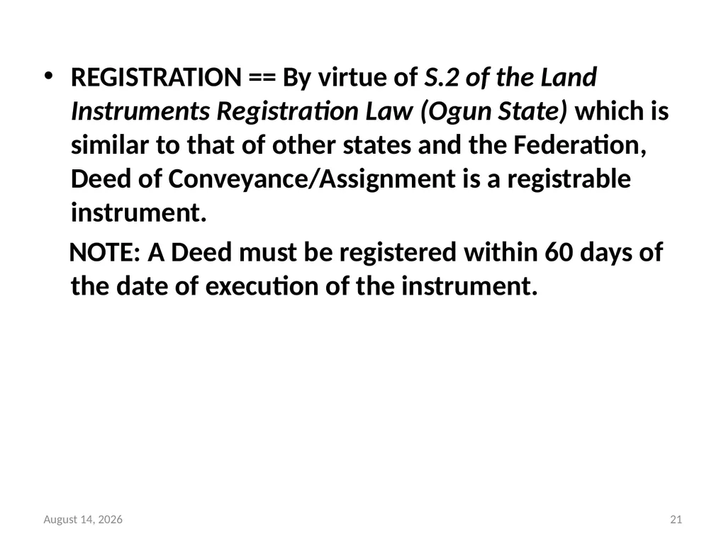 SALE OF LAND & CONVEYANCY 2 DEDUCING OF TITLE - slide 21 of 40