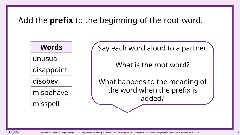 CUSP Spelling Year 3 Block 13 More prefixes 1 2 - slide 6 of 33