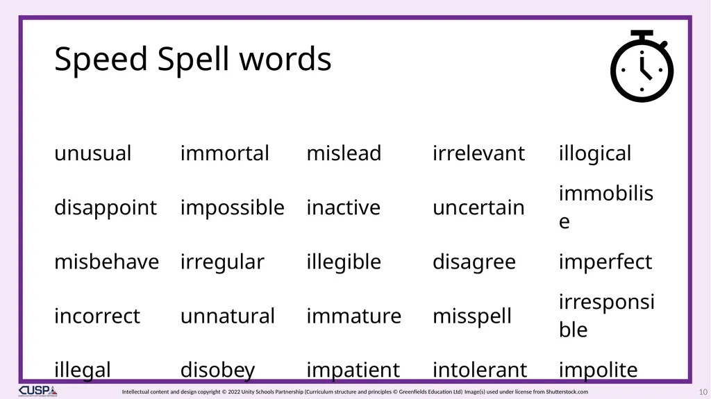 CUSP Spelling Year 3 Block 13 More prefixes 1 2 - slide 10 of 33