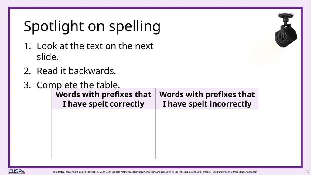 CUSP Spelling Year 3 Block 13 More prefixes 1 2 - slide 32 of 33