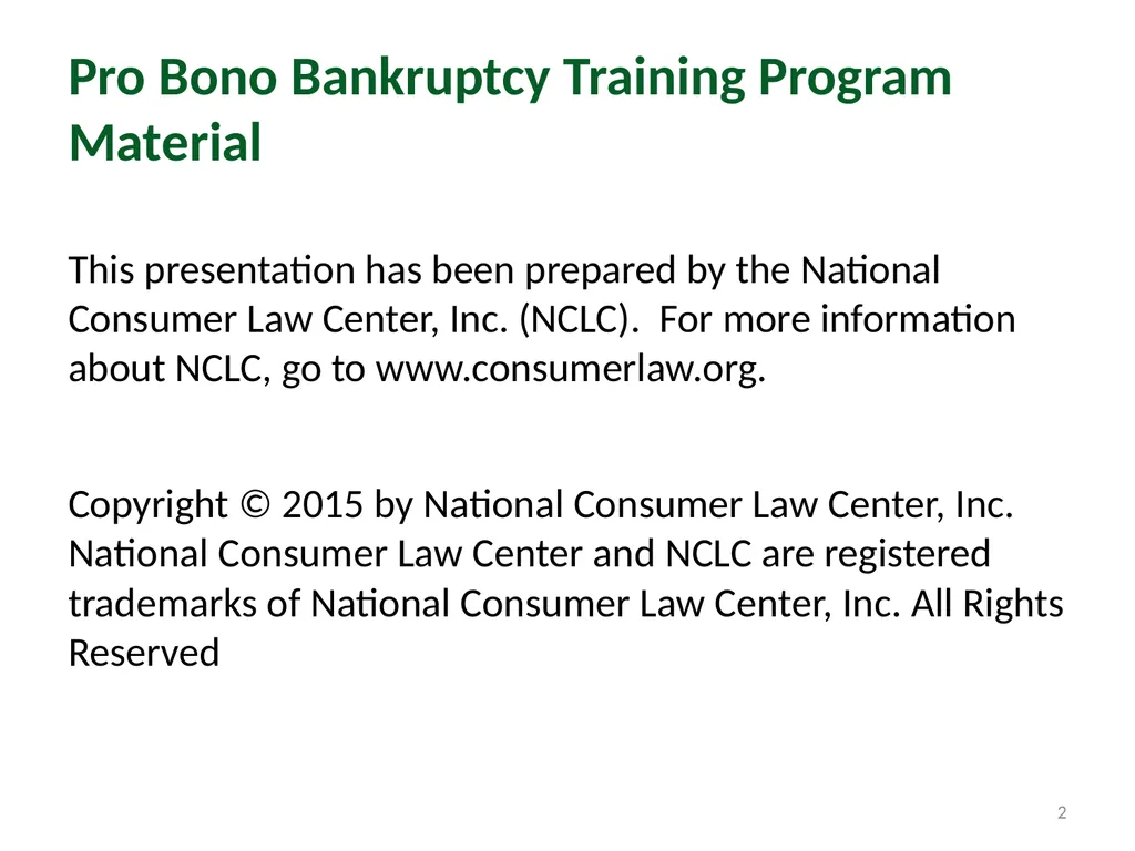 Module 4: Getting to Discharge Pro Bono Bankruptcy - slide 2 of 56