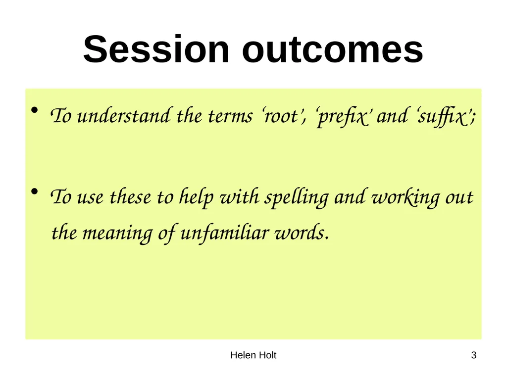 Root words, prefixes and suffixes Jan 2012. Kindly - slide 3 of 12