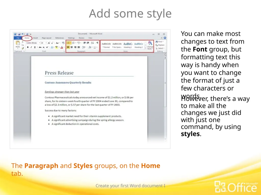 Microsoft® Word 2010 Training Create your first - slide 17 of 39