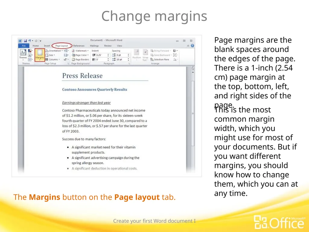 Microsoft® Word 2010 Training Create your first - slide 19 of 39