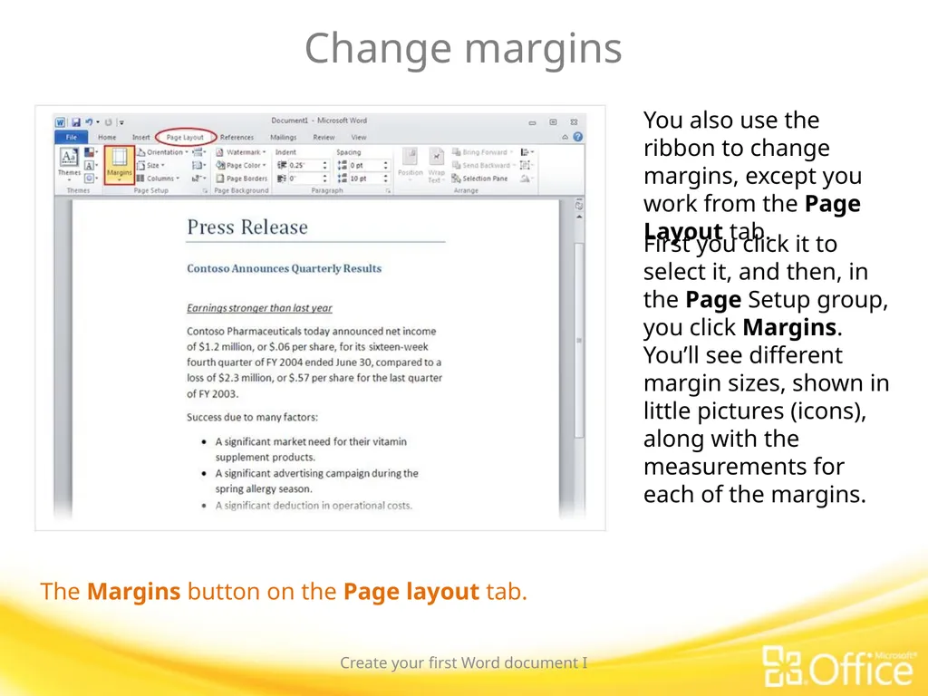 Microsoft® Word 2010 Training Create your first - slide 20 of 39