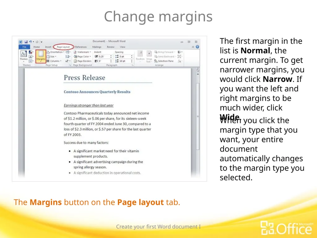 Microsoft® Word 2010 Training Create your first - slide 21 of 39