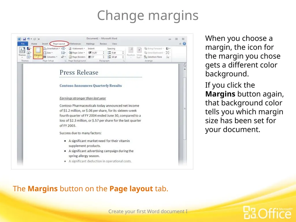 Microsoft® Word 2010 Training Create your first - slide 22 of 39