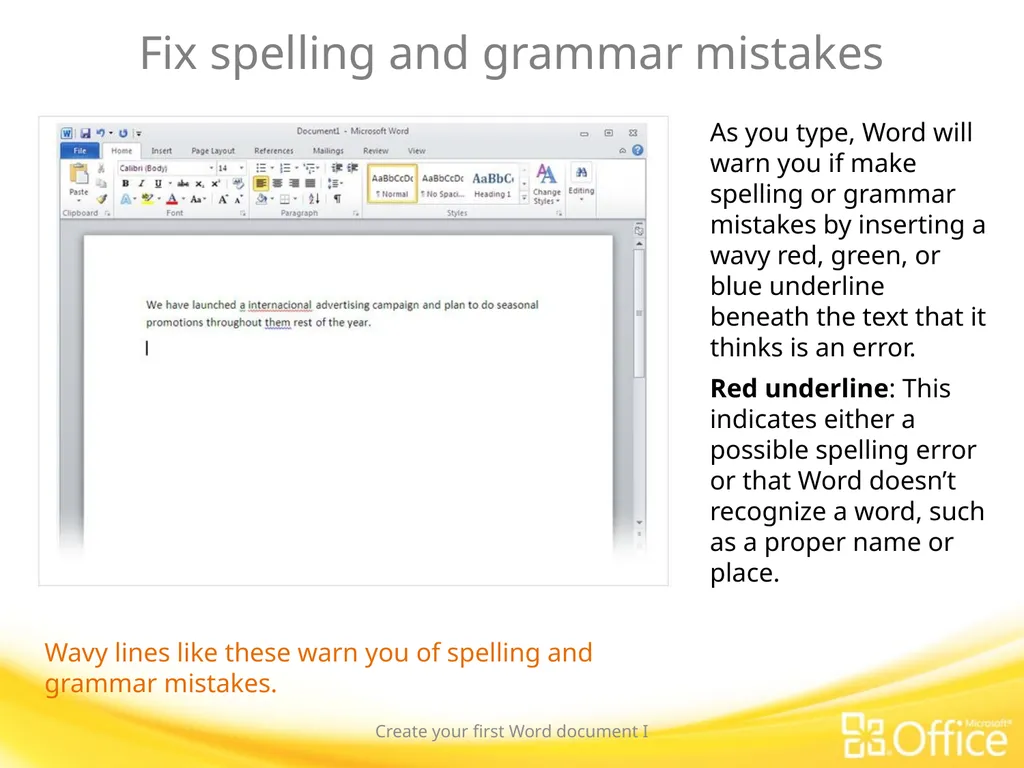Microsoft® Word 2010 Training Create your first - slide 10 of 39