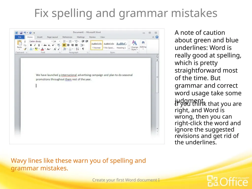 Microsoft® Word 2010 Training Create your first - slide 13 of 39