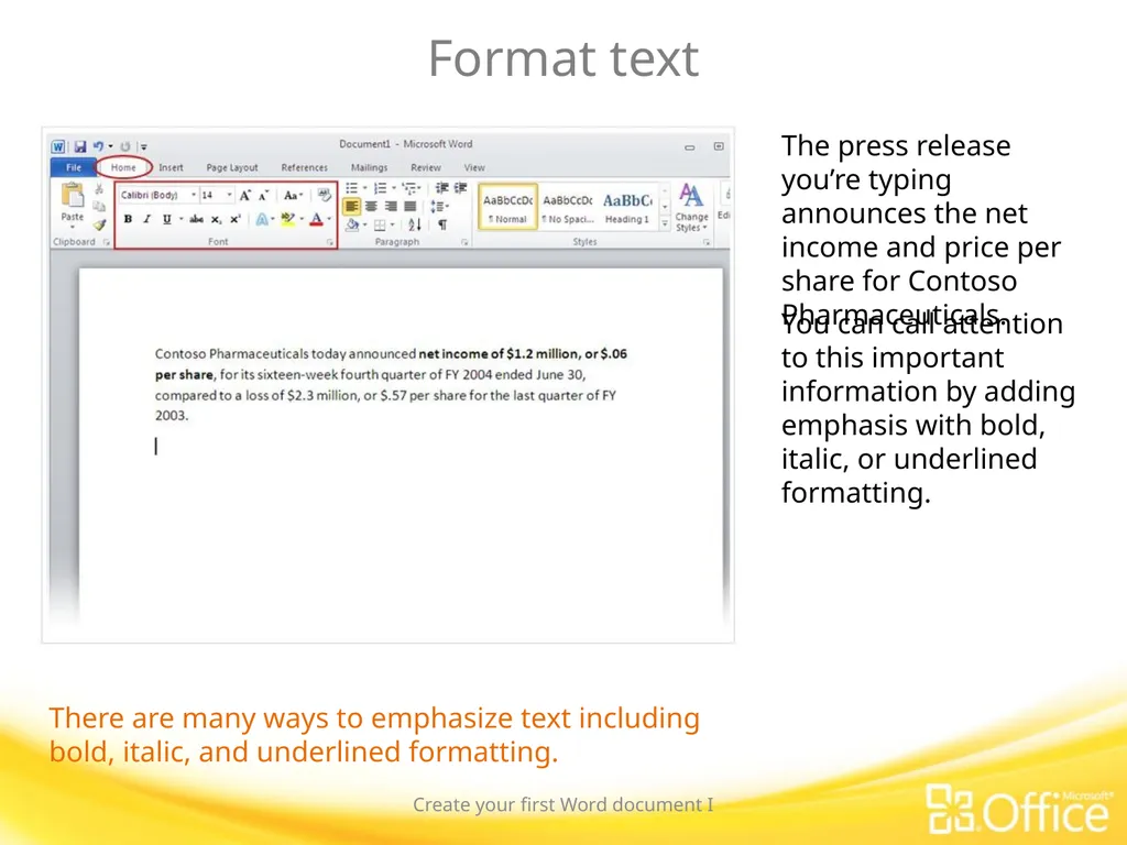 Microsoft® Word 2010 Training Create your first - slide 14 of 39