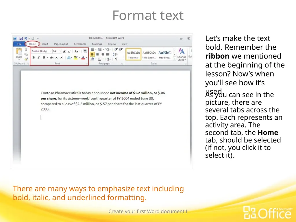 Microsoft® Word 2010 Training Create your first - slide 15 of 39
